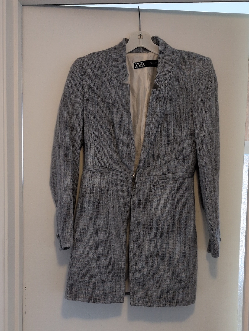 Zara Light Gray Tweed Long Blazer
